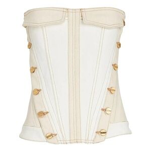 Dion Lee White and Tan Denim Corset with Gold Buttons